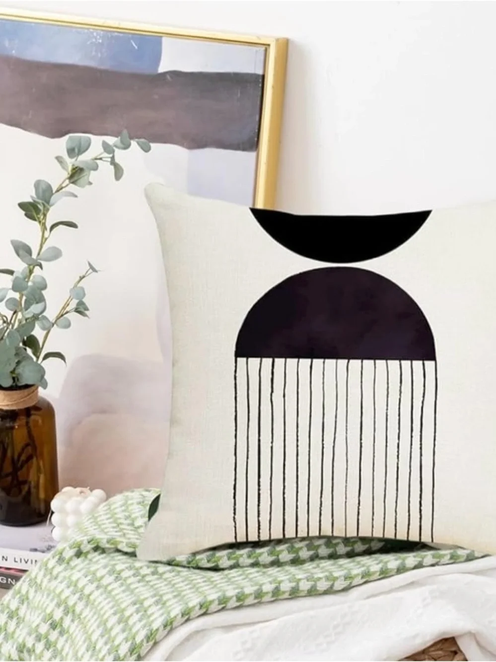 Boho Black & Cream Throw Pillow Covers - Set of 4